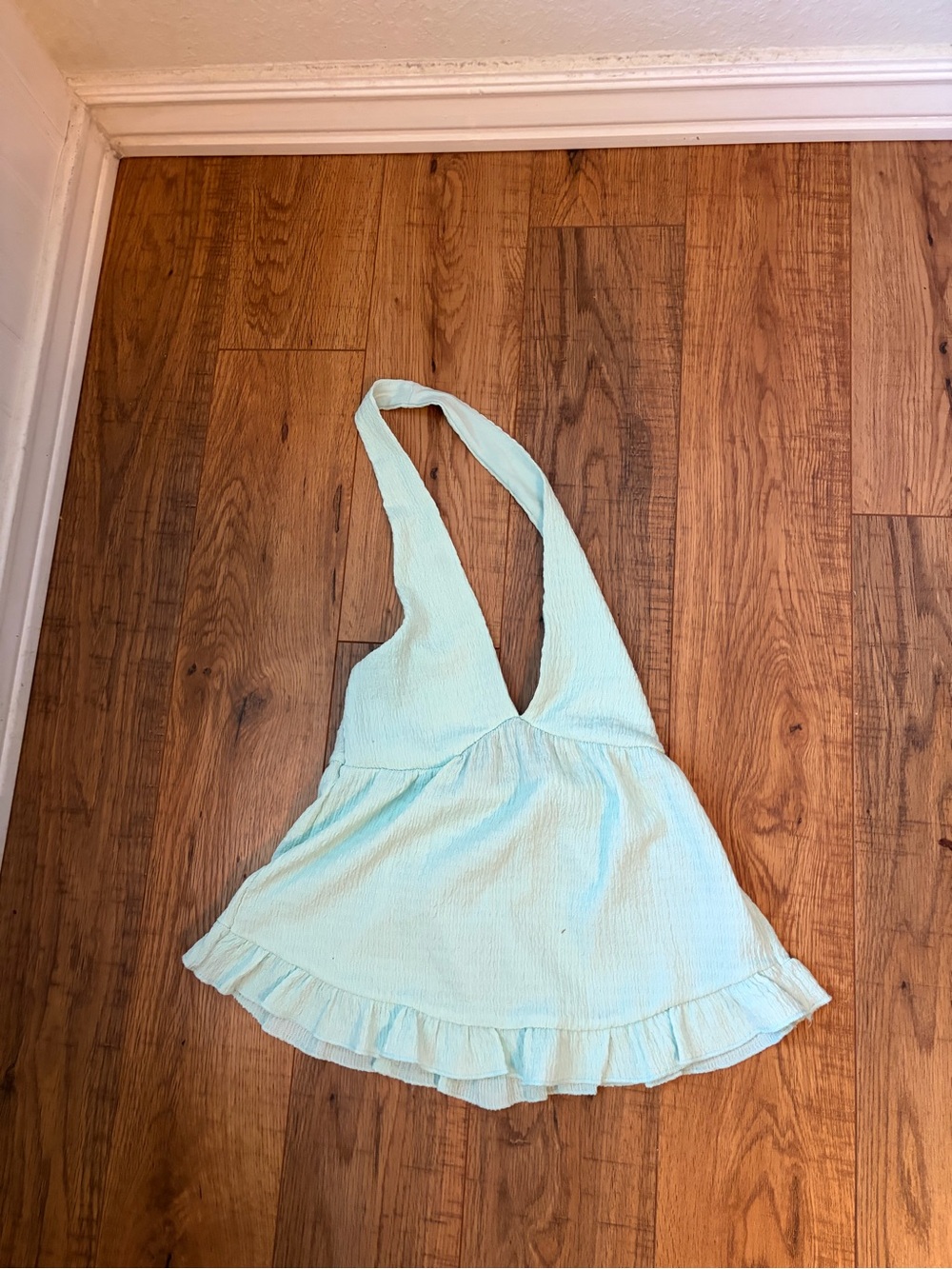 Electric Family Light Aqua Textured Halter Top